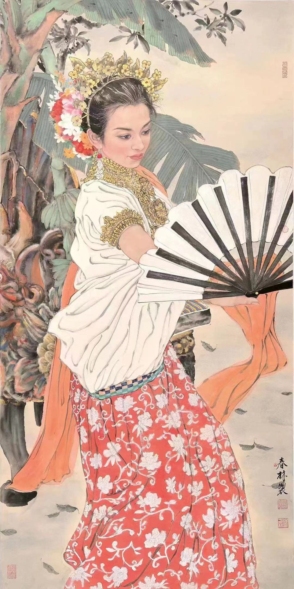 倪春林的“生宣重彩”工笔人物画，打破了“工笔”与“写意”之间的观念壁垒