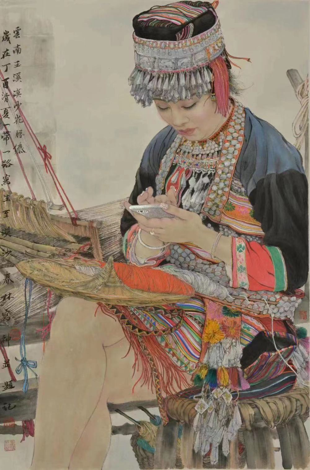 倪春林的“生宣重彩”工笔人物画，打破了“工笔”与“写意”之间的观念壁垒