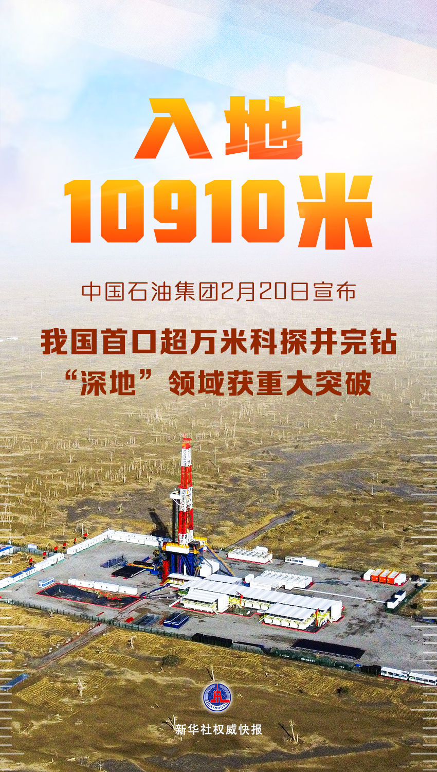 新华社权威快报|入地10910米!我国首口超万米科探井完钻 “深地”领域获重大突破