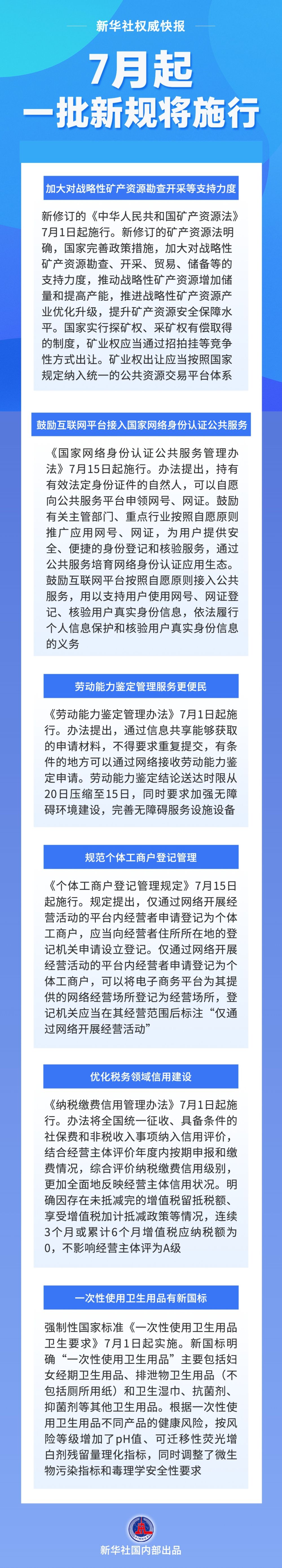 新华社权威快报|7月起，一批新规将施行