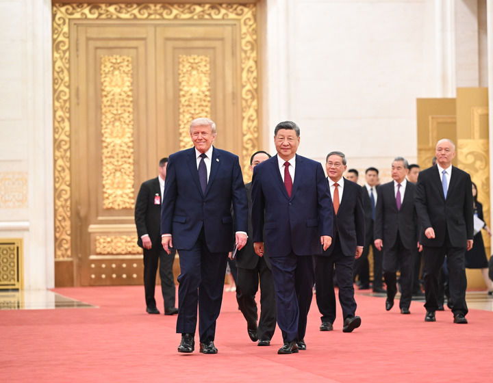 5月14日晚，国家主席习近平在北京人民大会堂举行宴会，欢迎美国总统特朗普访华。新华社记者 燕雁 摄


